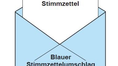 2. Stimmzettel in den blauen Stimmzettelumschlag stecken und zukleben.